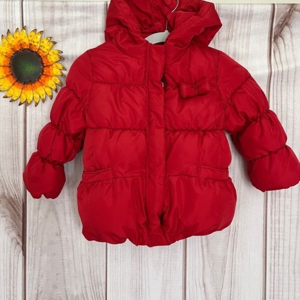 Zara Baby Girl Red Puffer Coat Hooded Jacket 18-24 Months